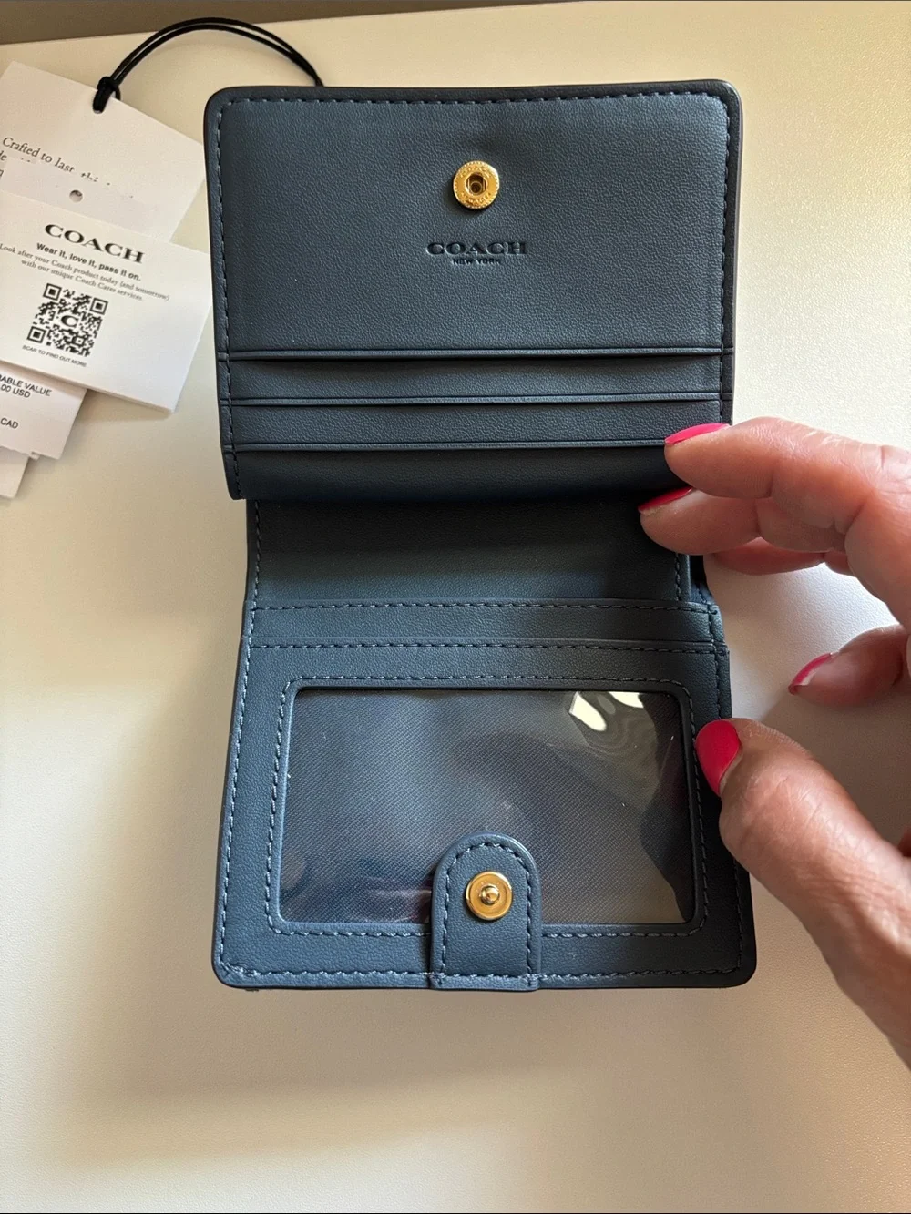 Coach Outlet Snap Wallet In Loved Denim With Charm